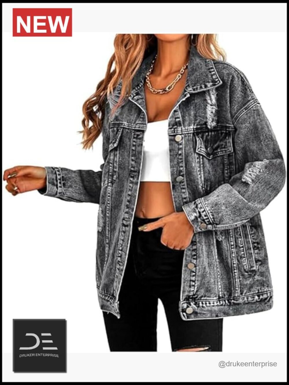 Oversized Denim Jacket Boyfriend Ripped Distressed Long Jean Coat